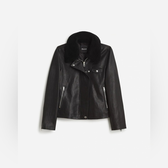 Madewell Sherpa-Collar Asymmetric Zip-Front Jacket in Leather NS382 - Picture 4 of 6